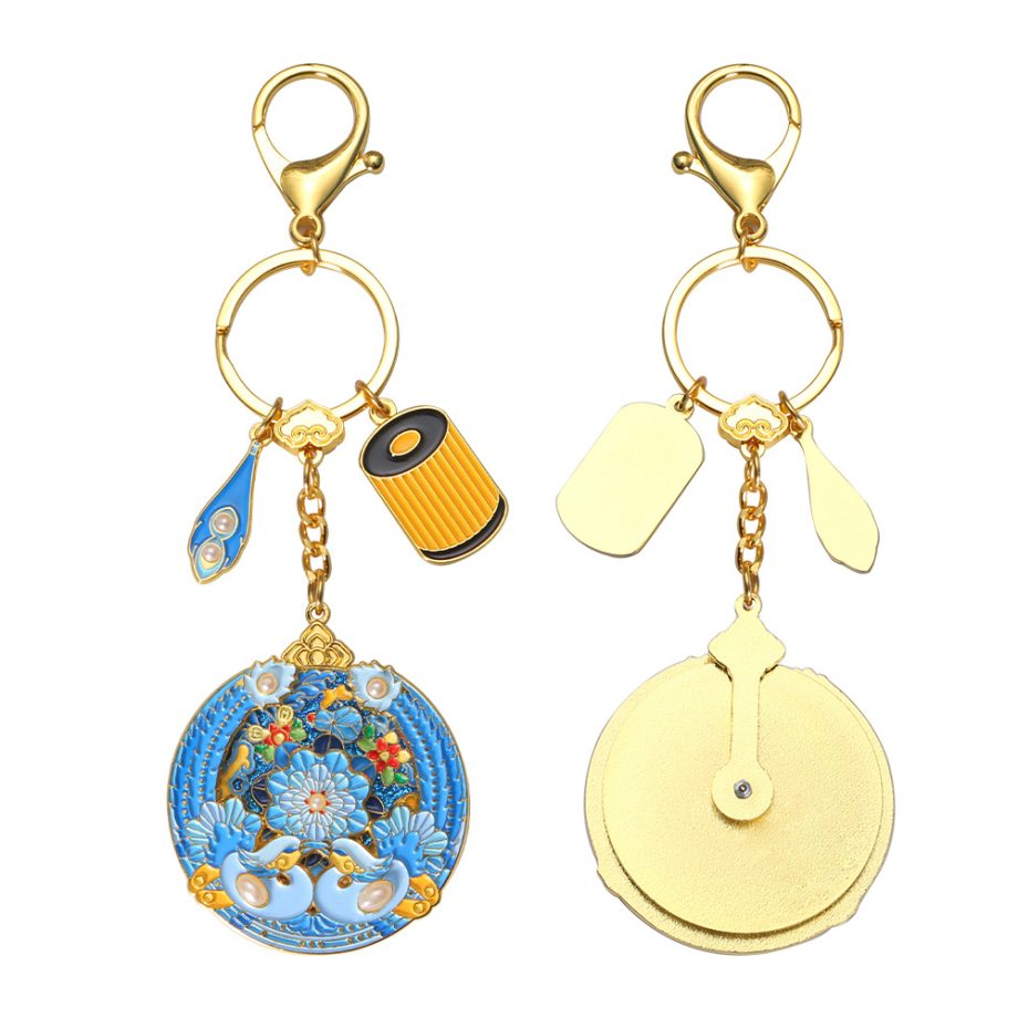 Cultural and creative flowing gold enamel keychain