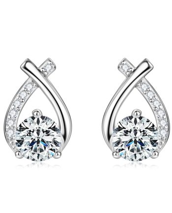 Fish tail ear studs with moissanite diamonds